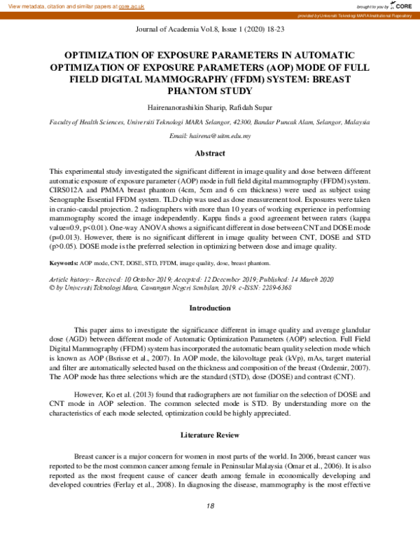 (PDF) Optimization of exposure parameters in automatic optimization of ...