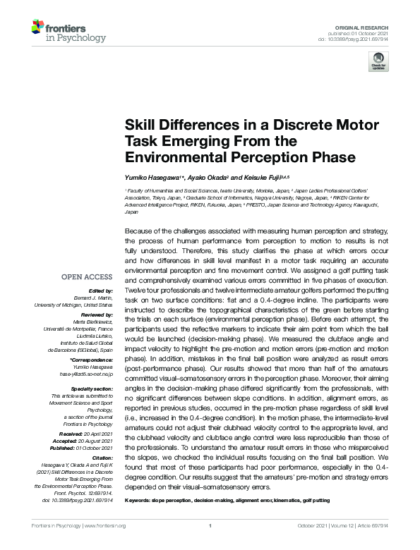 (PDF) Skill Differences in a Discrete Motor Task Emerging From the ...
