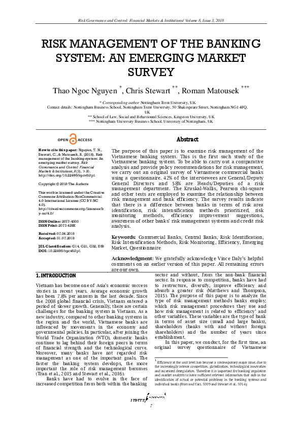 (PDF) Risk Management of the Banking System: An Emerging Market Survey