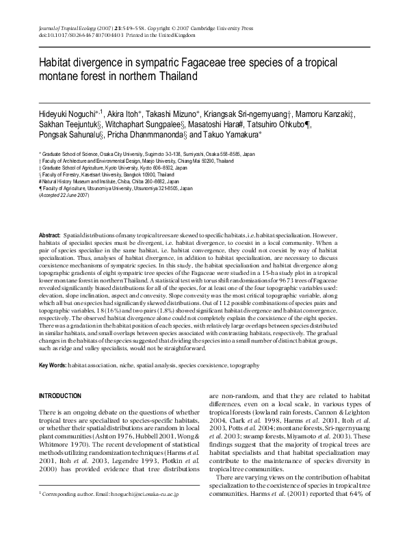 (PDF) Habitat divergence in sympatric Fagaceae tree species of a ...
