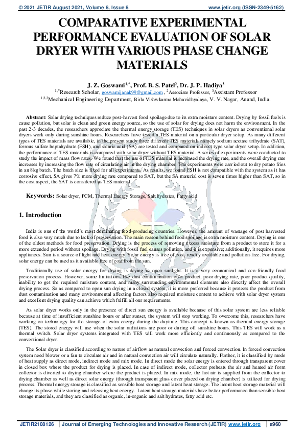 (PDF) Comparative Experimental Performance Evaluation of Solar Dryer ...