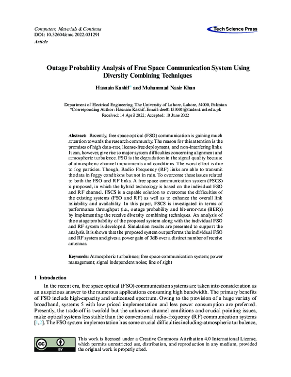 (PDF) Outage Probability Analysis of Free Space Communication System ...
