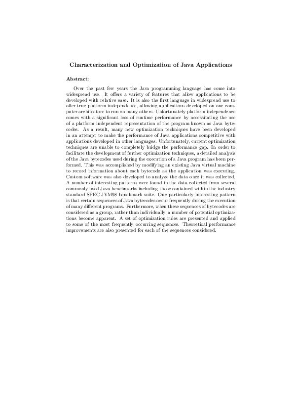 (PDF) Characterization and Optimization of Java Applications