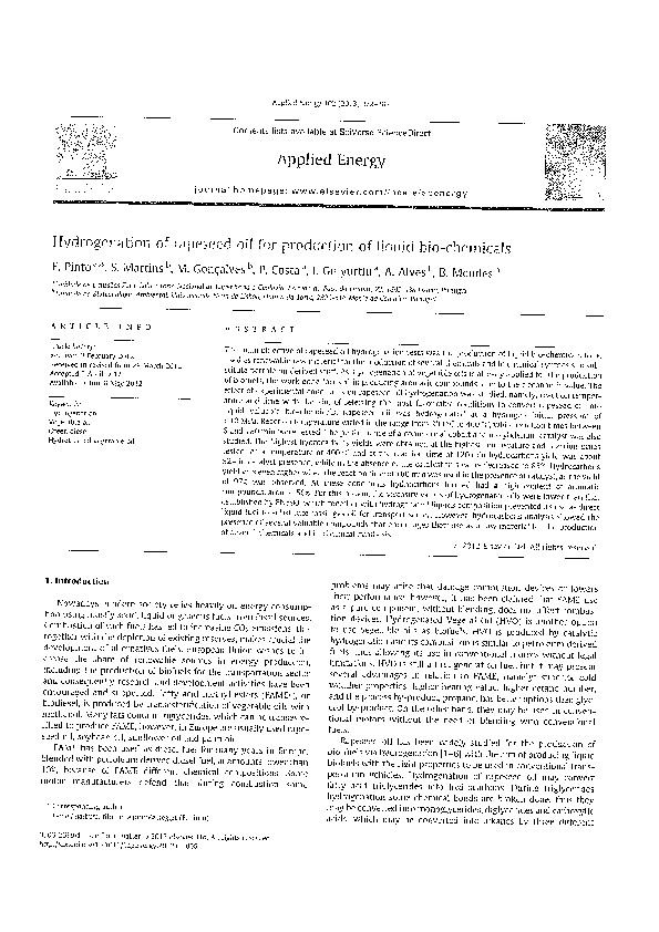(PDF) Hydrogenation of rapeseed oil for production of liquid bio-chemicals