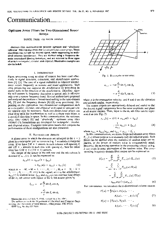 (PDF) Optimum Array Filters for TwoDimensional Sensor Arrays nasir