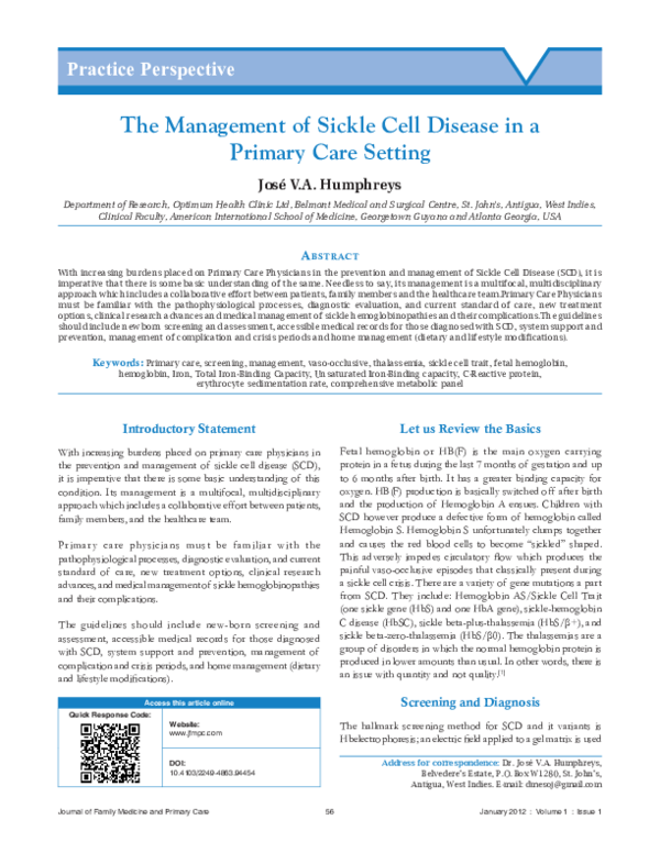 (PDF) Management of Sickle Cell Disease in Primary Care