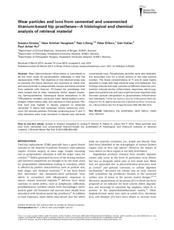 (PDF) Wear particles and ions from cemented and uncemented titanium ...