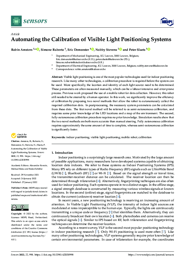 (PDF) Automating the Calibration of Visible Light Positioning Systems