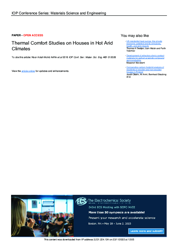 (PDF) Thermal Comfort Studies on Houses in Hot Arid Climates