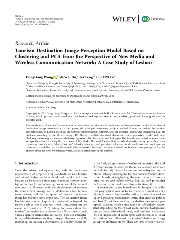  pdf tourism destination image perception model based on clustering