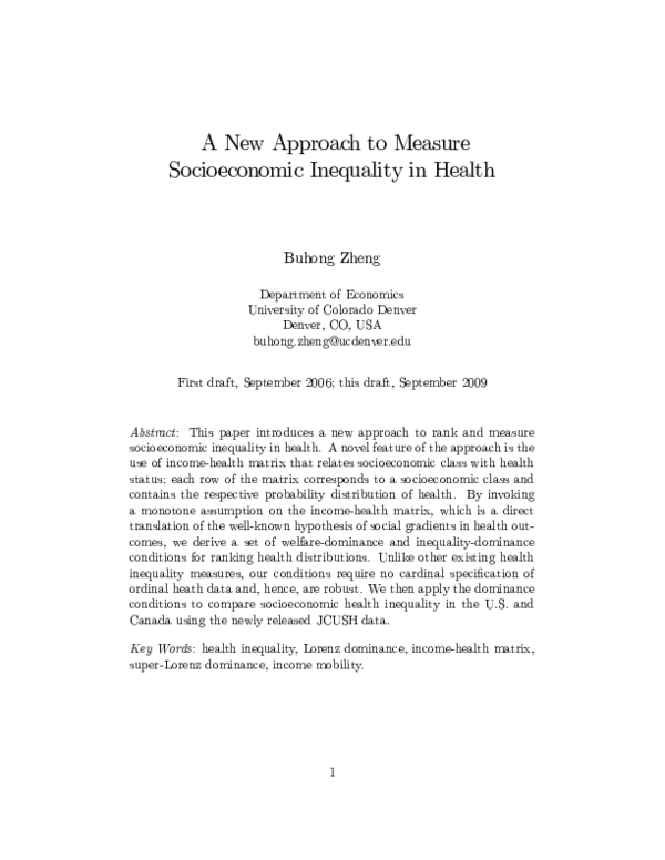 (PDF) A new approach to measure socioeconomic inequality in health