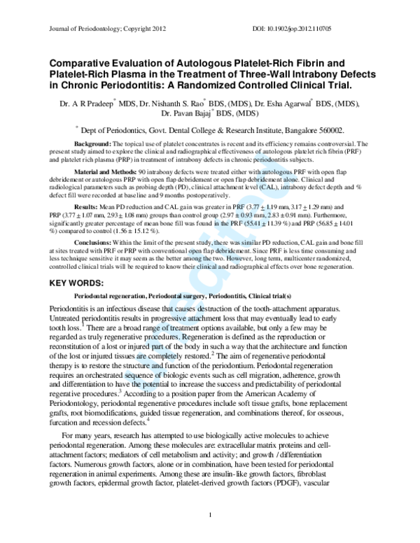 (PDF) Comparative evaluation of autologous platelet-rich fibrin and ...