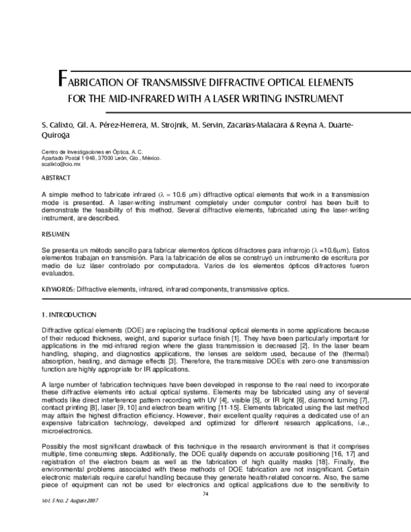(PDF) Fabrication of transmissive diffractive optical elements for the ...