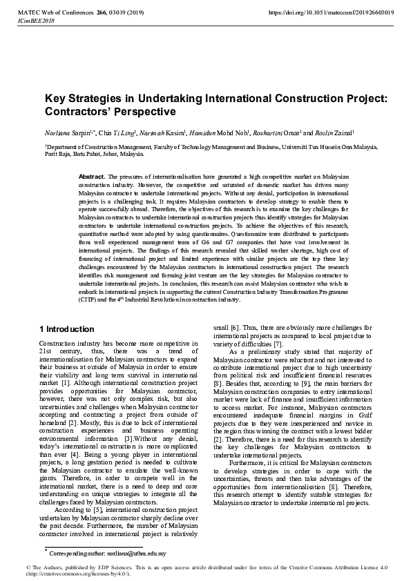(PDF) Key Strategies in Undertaking International Construction Project ...