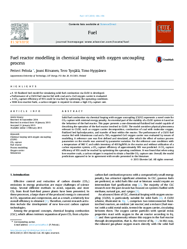(PDF) Fuel reactor modelling in chemical looping with oxygen uncoupling ...