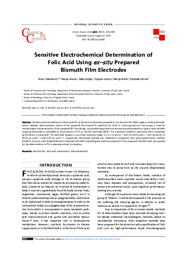 (PDF) Sensitive Electrochemical Determination of Folic Acid Using ex ...