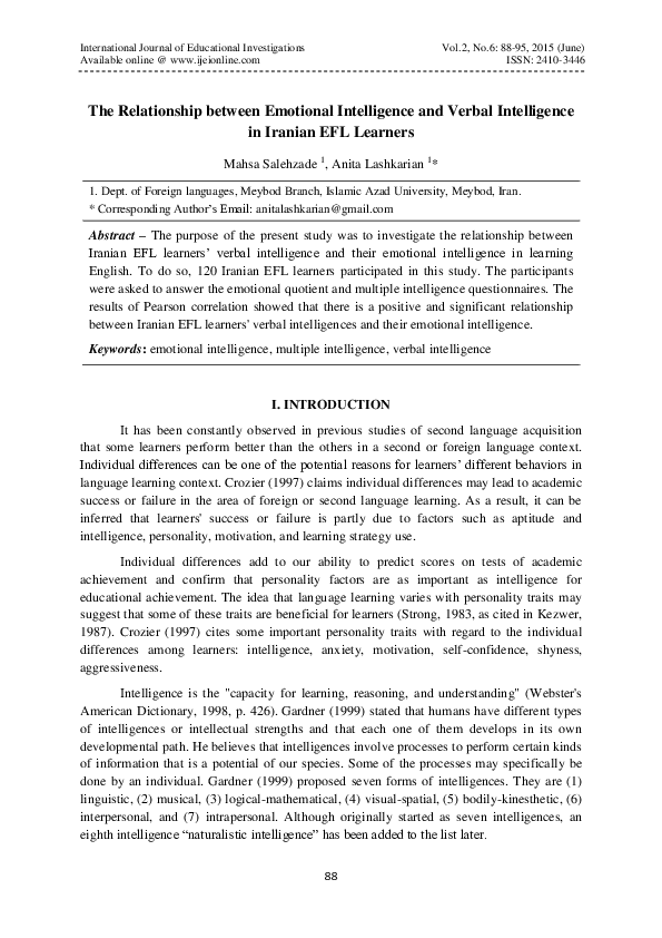 (PDF) The Relationship between Emotional Intelligence and Verbal ...