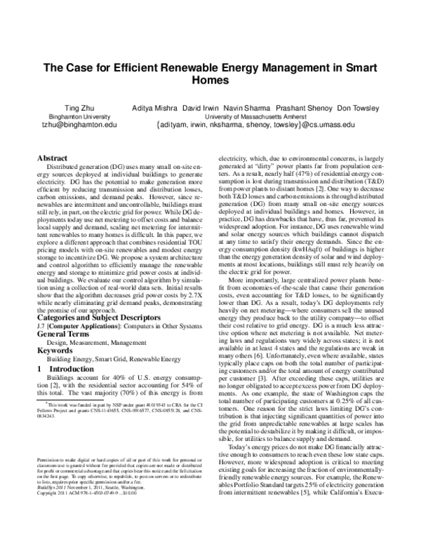 (PDF) The case for efficient renewable energy management in smart homes