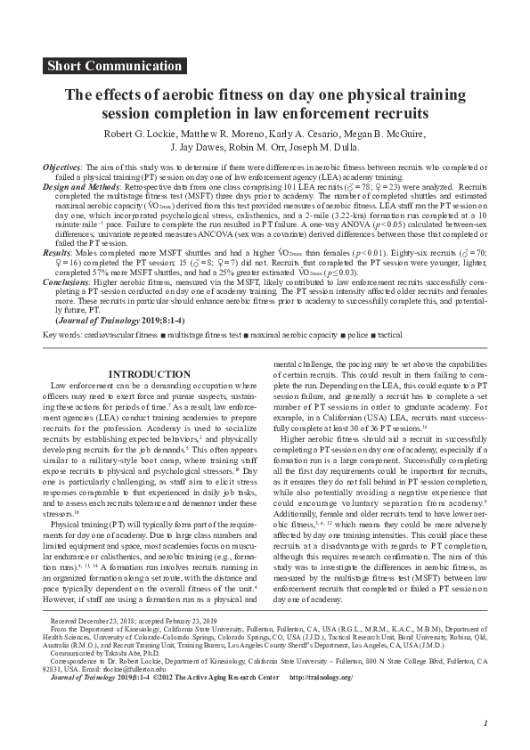 (PDF) The effects of aerobic fitness on day one physical training ...