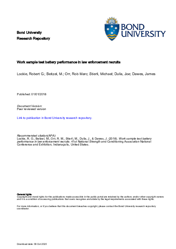 (PDF) Work sample test battery performance in law enforcement recruits