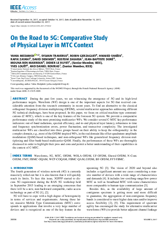 (PDF) On the Road to 5G: Comparative Study of Physical Layer in MTC Context