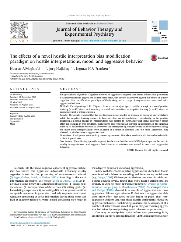 (PDF) The effects of a novel hostile interpretation bias modification ...