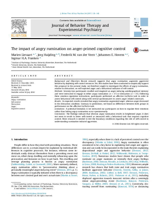 (PDF) The impact of angry rumination on anger-primed cognitive control