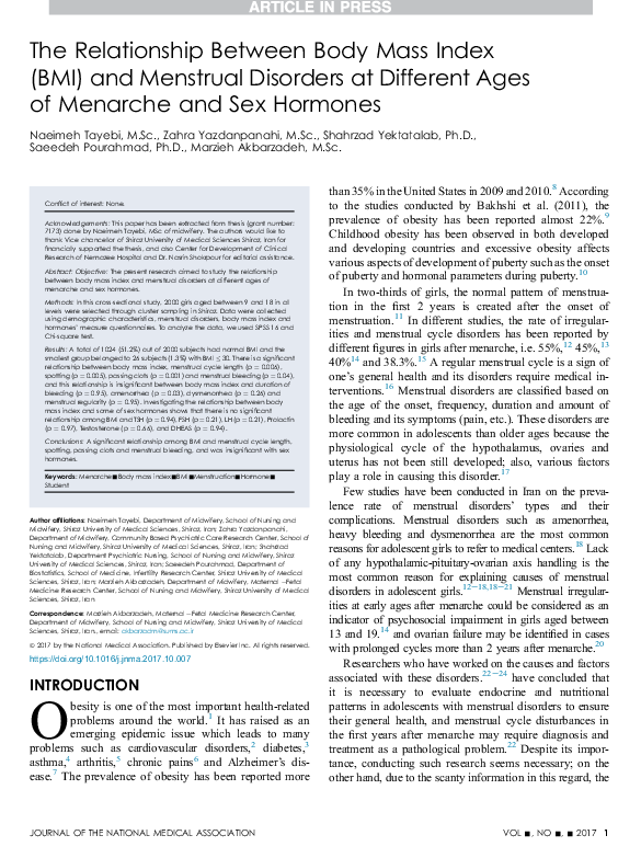 (PDF) The Relationship Between Body Mass Index (BMI) and Menstrual ...