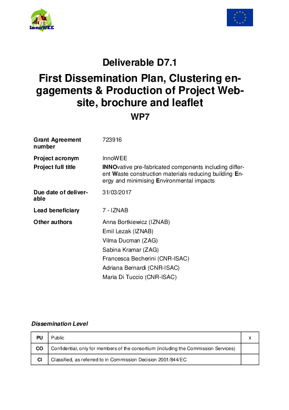 (PDF) D7.1 First Dissemination Plan, Clustering en-gagements ...