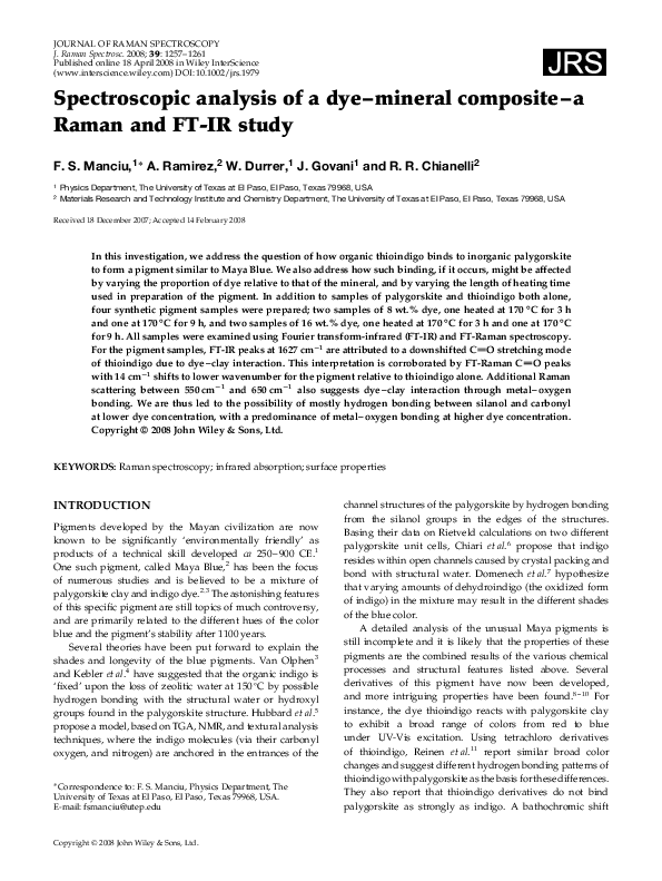 (PDF) Spectroscopic analysis of a dye-mineral composite-a Raman and FT ...