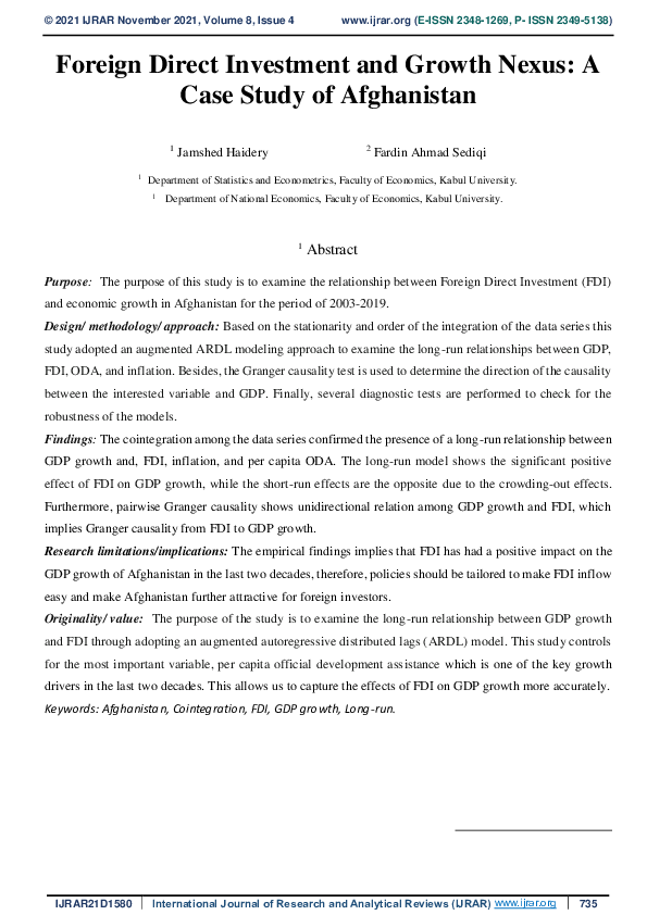 (PDF) Foreign Direct Investment and Growth Nexus: A Case Study of ...