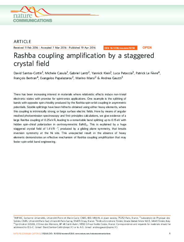 (PDF) Rashba coupling amplification by a staggered crystal field