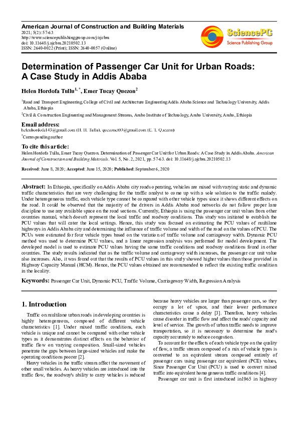 (PDF) Determination of Passenger Car Unit for Urban Roads A Case Study
