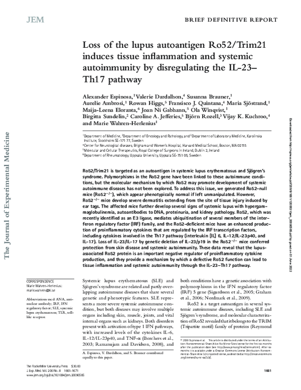 (PDF) Loss of the lupus autoantigen Ro52/Trim21 induces tissue ...