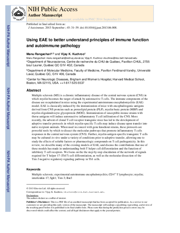 (PDF) Using EAE to better understand principles of immune function and ...
