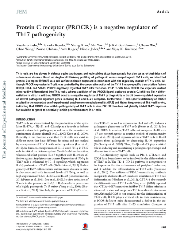 (PDF) Protein C receptor (PROCR) is a negative regulator of Th17 ...