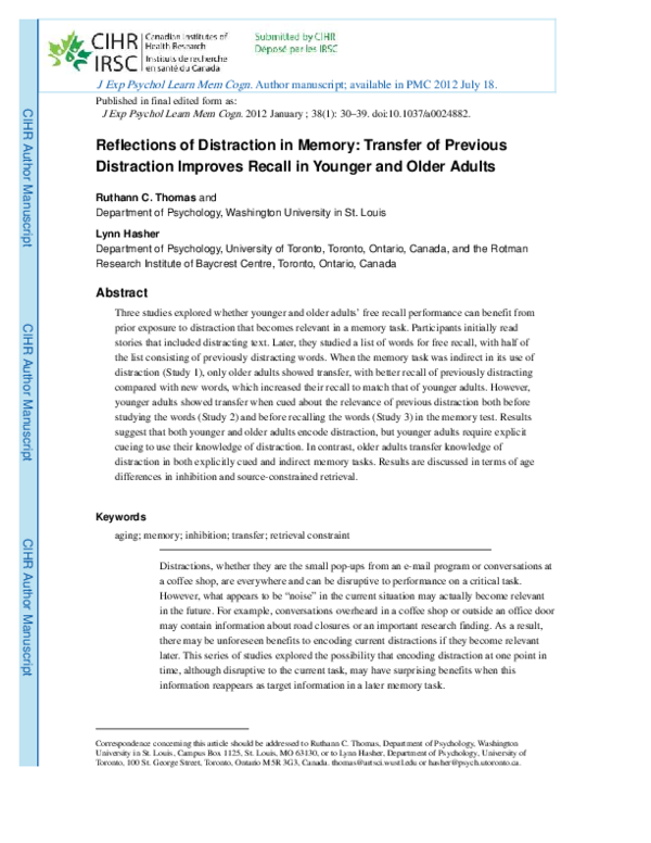 (PDF) Reflections of distraction in memory: Transfer of previous ...