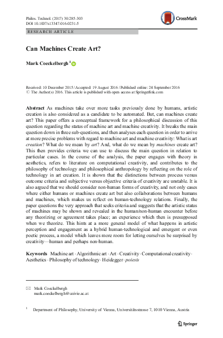 (PDF) Can Machines Create Art?
