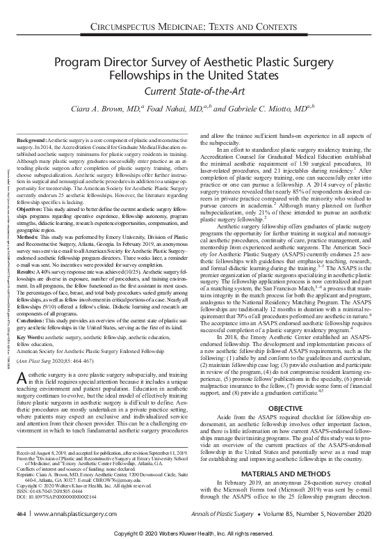 (PDF) Program Director Survey of Aesthetic Plastic Surgery Fellowships