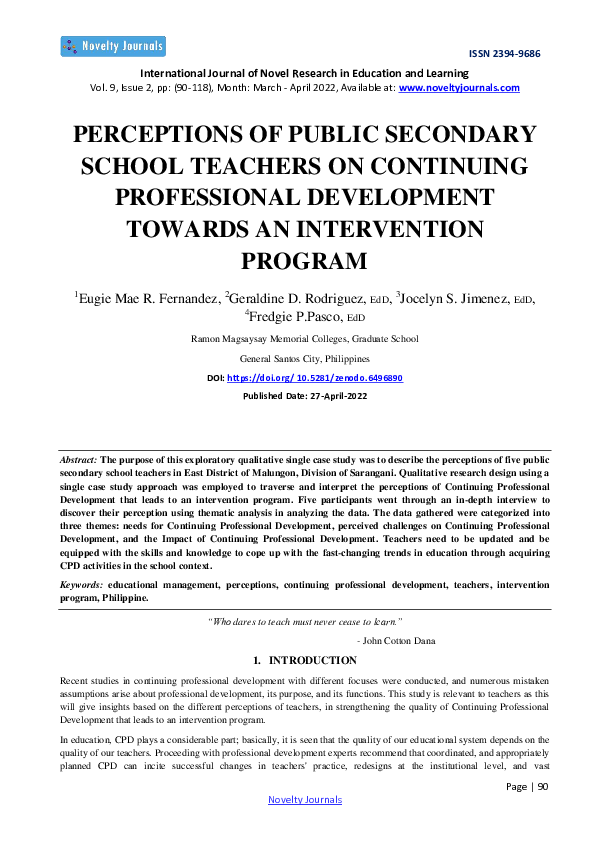 (PDF) Perceptions of Public Secondary School Teachers on Continuing ...