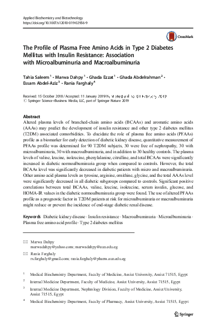 (PDF) The Profile of Plasma Free Amino Acids in Type 2 Diabetes ...
