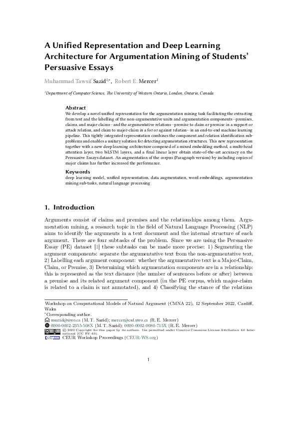 (PDF) Deep Learning for Argumentation Mining in Essays