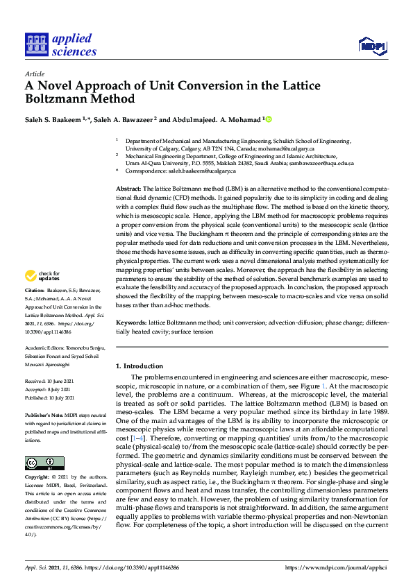 (PDF) A Novel Approach of Unit Conversion in the Lattice Boltzmann Method