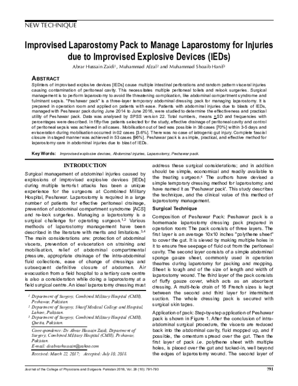(PDF) Improvised Laparostomy Pack to Manage Laparostomy for Injuries ...