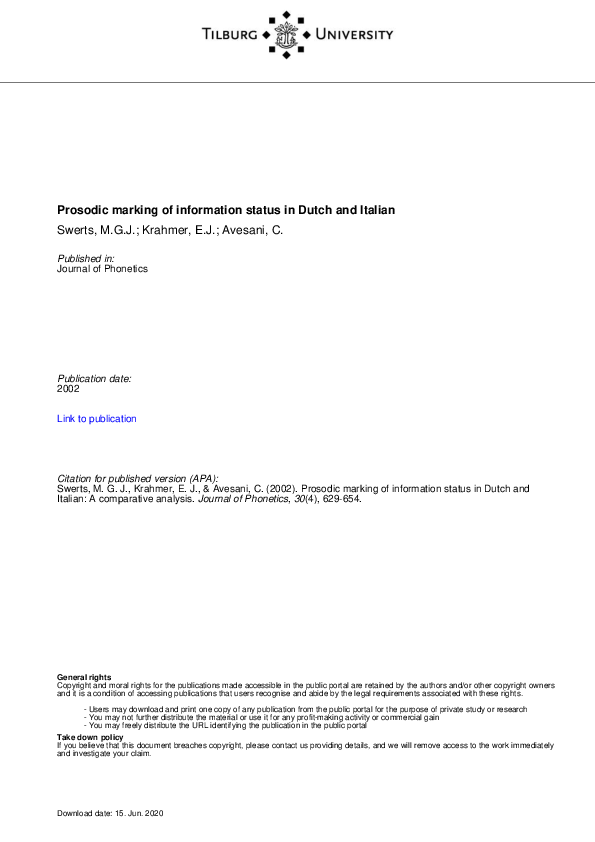 (PDF) Prosodic marking of information status in Dutch and Italian: a ...