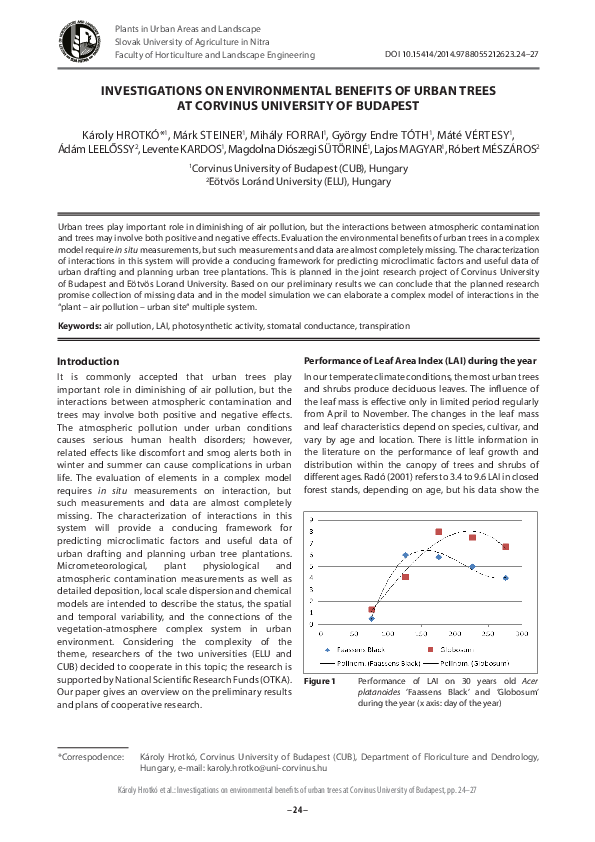 (PDF) Investigations on environmental benefits of urban trees at ...