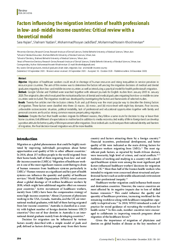 (PDF) Factors influencing the migration intention of health ...