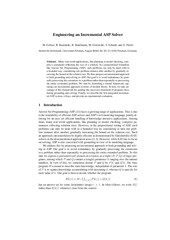 (PDF) Engineering an Incremental ASP Solver