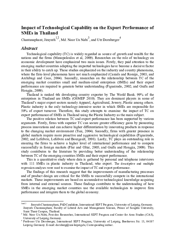 (PDF) Impact of Technological Capability on the Export Performance of ...