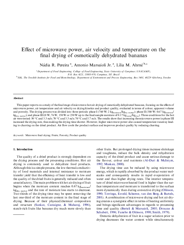 (PDF) Effect of microwave power, air velocity and temperature on the ...